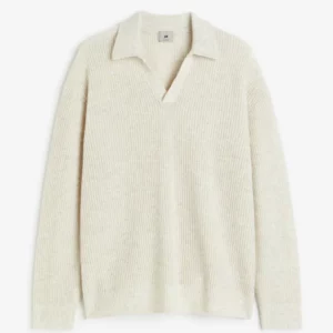 Pull Relaxed Fit en laine avec col Beige