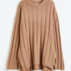 Pull oversize en maille côtelée Beige