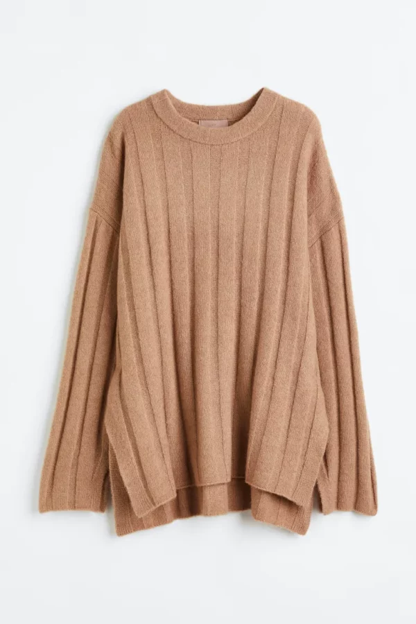 Pull oversize en maille côtelée Beige